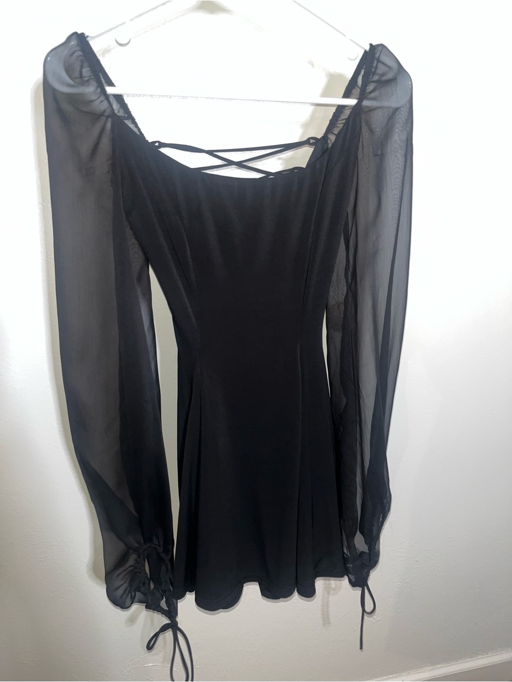 Lucy in the Sky Black Sheer-Sleeve dress with Crisscross Back